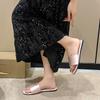 Women Satin Slide Sandals Solid Color Single Band Open Toe Slip‑On Flat Slippers Summer Party Daily Footwear