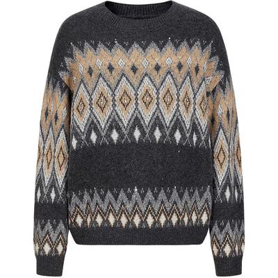 Anna & Co Dame Fair Isle Studded Drop-Shoulder Strikket Sweater