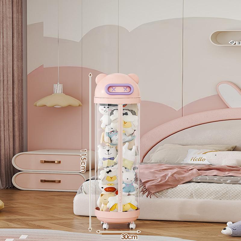 Large Capacity Plush Doll Storage Bucket With Wheels Transparent Storage Bucket Zipper Kids DIY Plushies Toy Display Bucket