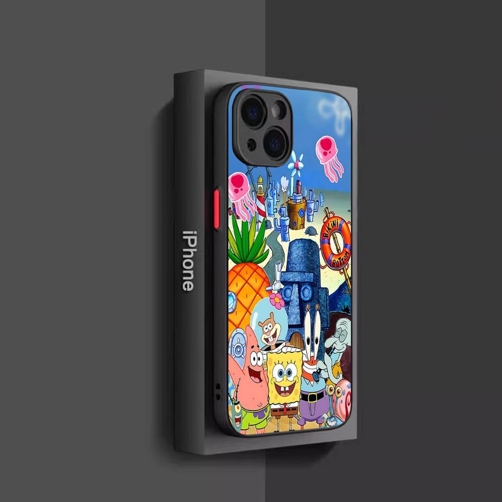 

Cartoon Cute S-SpongeBob Anime Phone Case For IPhone 11 12 13 14 15 16 Pro Plus X XS MAX Matte Bumper Shockproof Cover iphone 15
