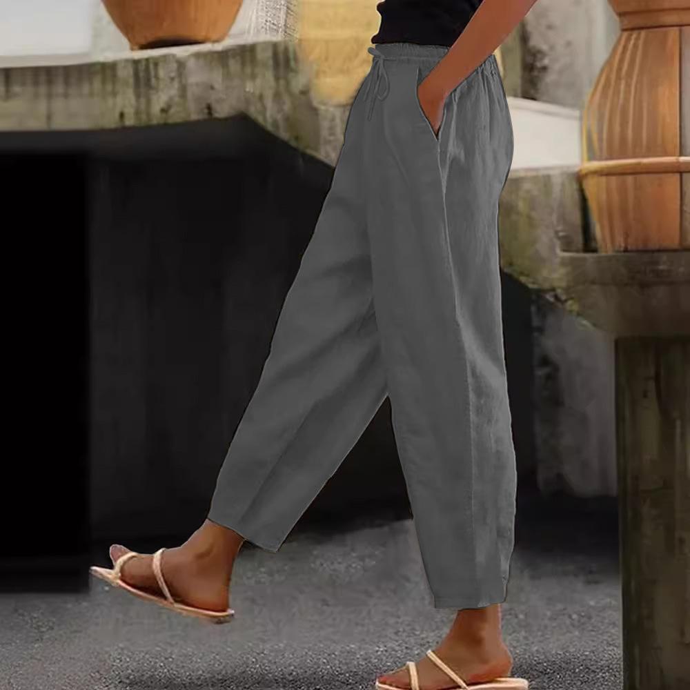 Eleganti Pantaloni da Donna a Vita Alta con Coulisse in Vita, Versatili per Tutte le Stagioni, Dettagli Tasche, Vestibilità Regolare, Pantaloni Casual | Pantaloni in Poliestere