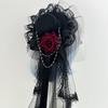 Spitzen Brautschleier Lolita Stirnband mit Kette, Halloween Gothic Rosen Haarnadel für Hochzeit Cosplay Halloween Party (Schwarz)