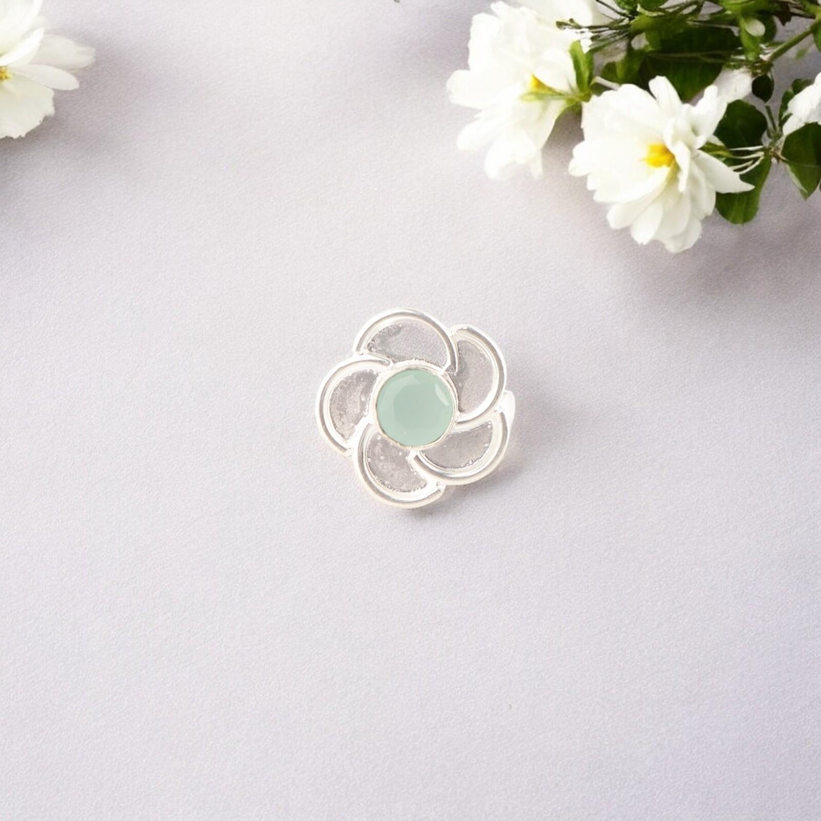 

Rare Aqua Chalcedony Gemstone Ring 925 Fine Silver Handmade Bridesmaid Jewelry RR-51-15 13