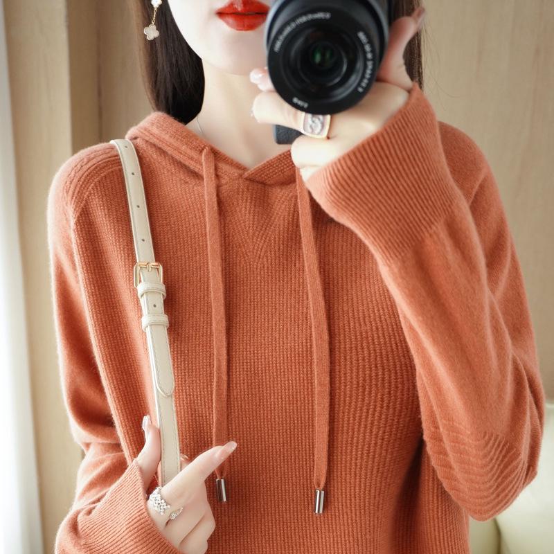 Women's 2025 Autumn Hooded Pullover: Thick Knit Long Sleeve Sweater