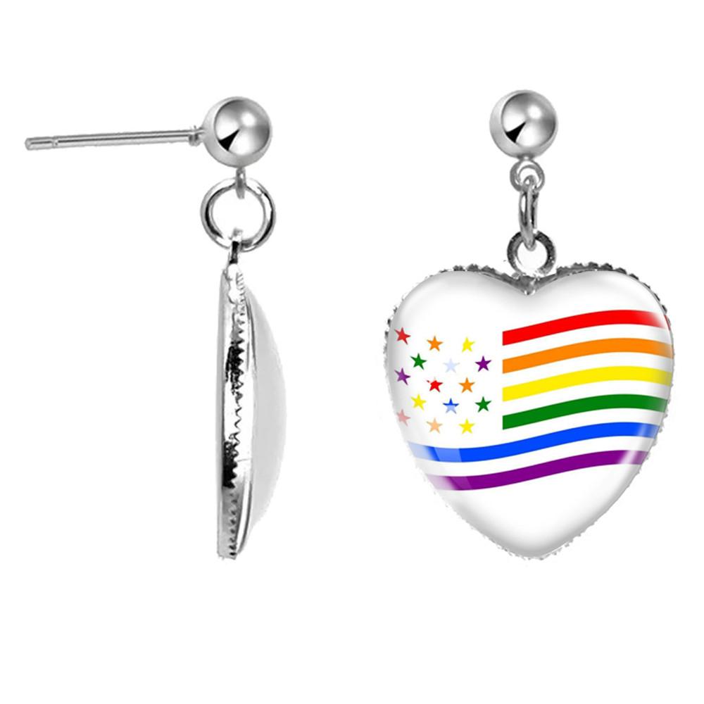 LGBT Kunst Homo Lesbische Trots Regenboog Hartvormige Glazen Cabochon Druppel Oorbellen Bedel Sieraden Voor Homoseksualiteit Meisjes Cadeau