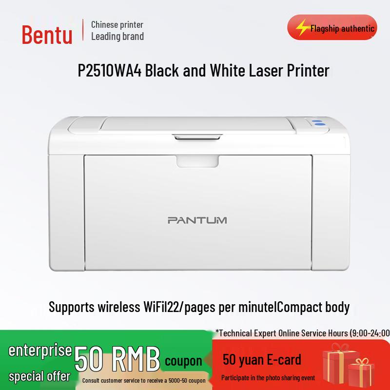 

Pantum P2510W A4 Black & White Wireless Laser Printer CN plug (adapter included)