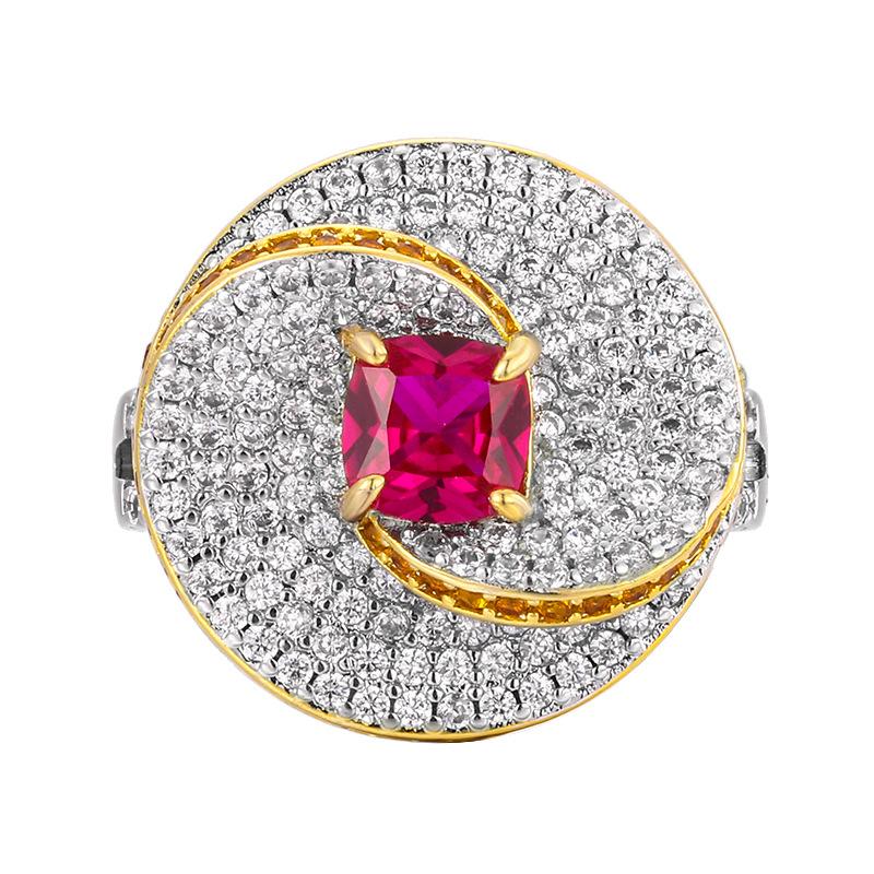 Copper Ring Women'S Jewelry, Colored Treasure, Zircon Red Corundum Full Of Diamonds, Advanced Sense