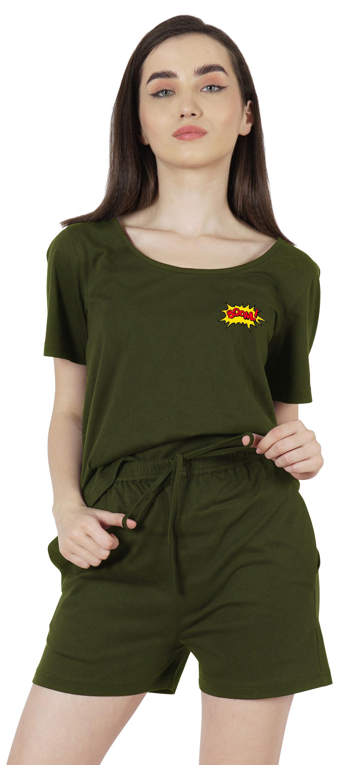 

Inkmeso Комплект нічного одягу для жінок з короткими рукавами, м’які шорти та топ із 2 предметів XXL оливковий колір