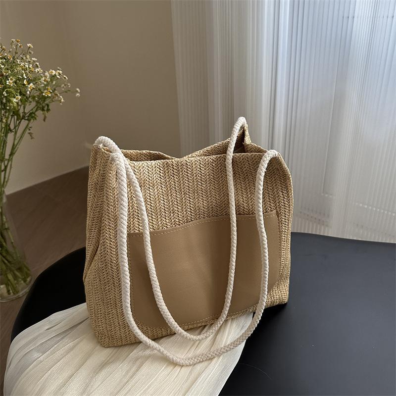 

Summer straw bag women s 2025 new large-capacity high-end texture niche commuter tote bag woven shoulder bag хаки