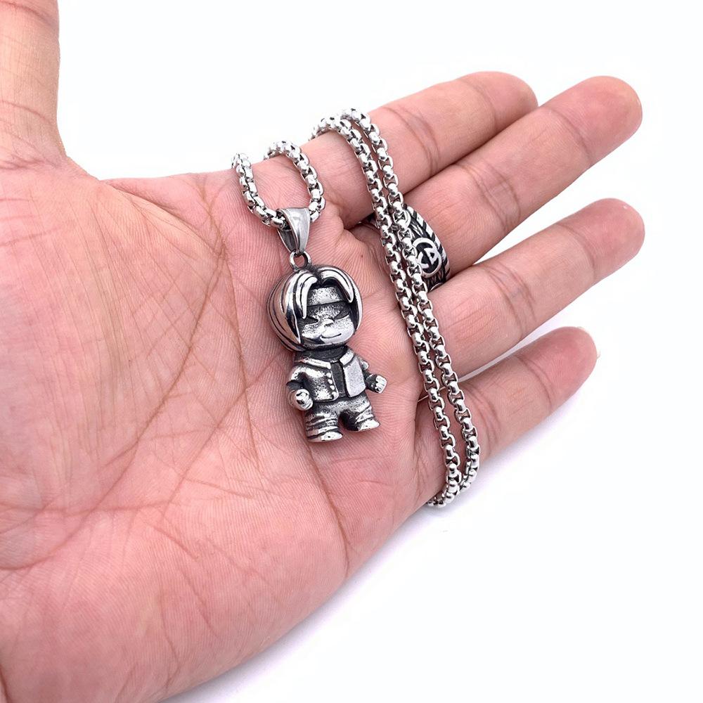 Direct Batch, Trendy Titanium Steel Necklace, Personalized Versatile Hip-Hop Cartoon Character Titanium Steel Pendant