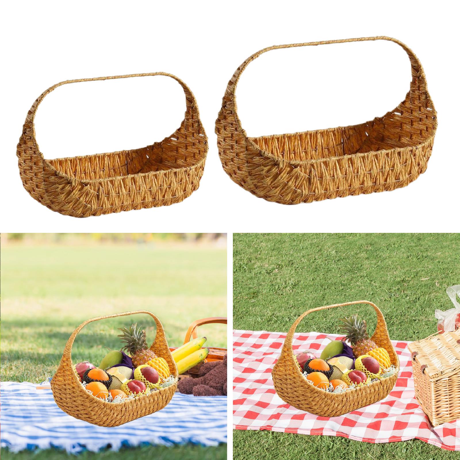 

Тканая корзина-органайзер для пикника Цветы Фрукты Сервировка Имитация ротанга Корзина для хранения с ручкой для сада Пасхальные яйца Кладовая 37cmx29cm