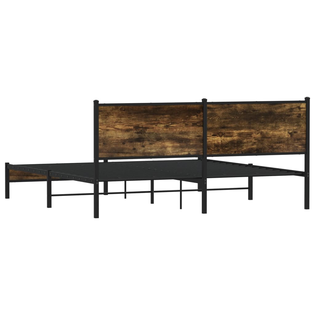 Metal Bed Frame Without Mattress Smoked Oak Finish 183 X 213 Cm