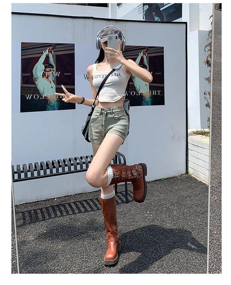 Summer 2025 Women's High-Waisted Stretch Denim Shorts - Slimming A-Line Hot Pants