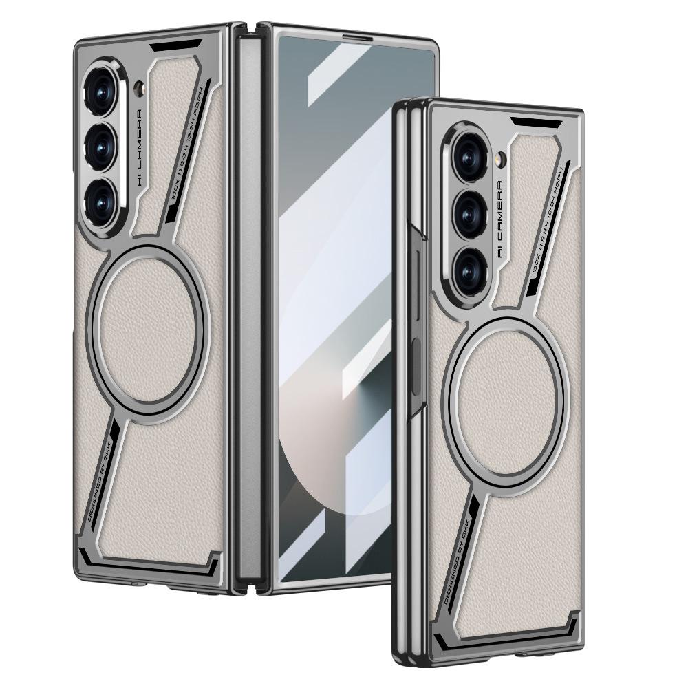 Samsung Fold6 Mobile Phone Case Electroplated Magnetic Wireless Charging Business Model Z Shaped E Sports Plain Leather Protective Case