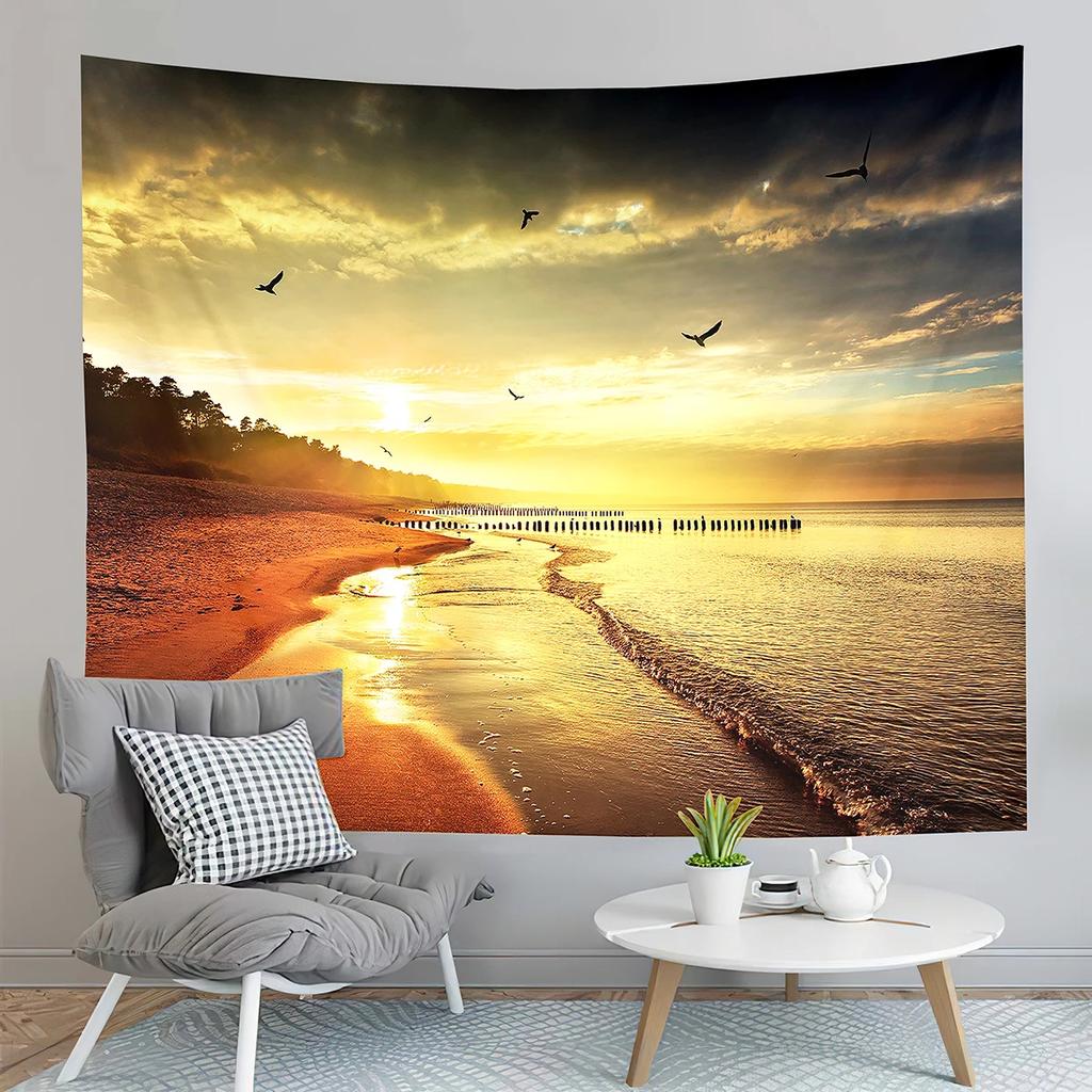 Beach Waves Tapestry Sunset Scenery Tapestry Minimalist Art Tapestry Home Living Room Dorm Bedroom Aesthetics Decor Tapestries