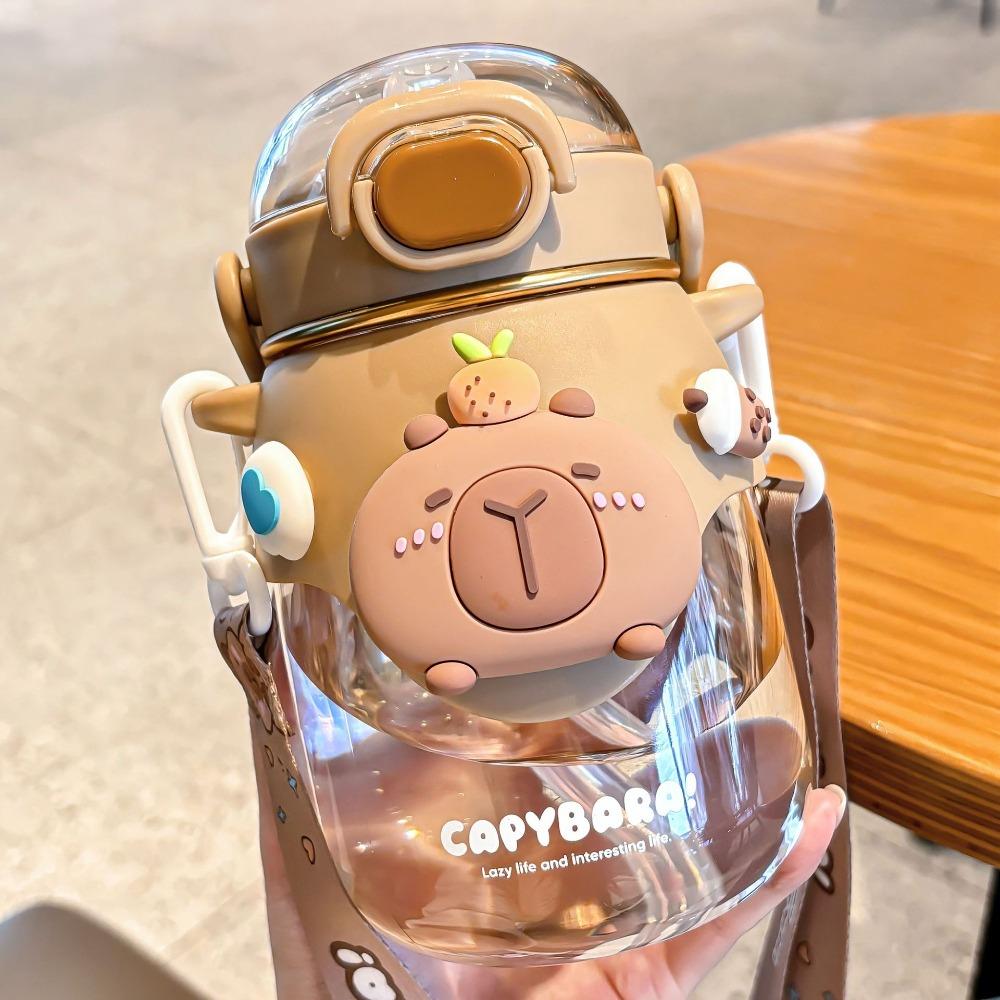 Cartoon Capybara Water Bottle Plastic Outdoor Beverage Cup Cute Straw Cup