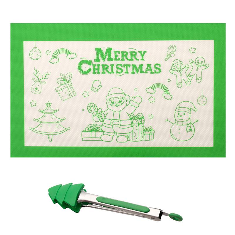 Silikon Bakematte med Juletema Sklisikker Fondantmatte Kjøkkenbenkmatte for Paideig Pizza og Kjeks Ovnskakeformmatte