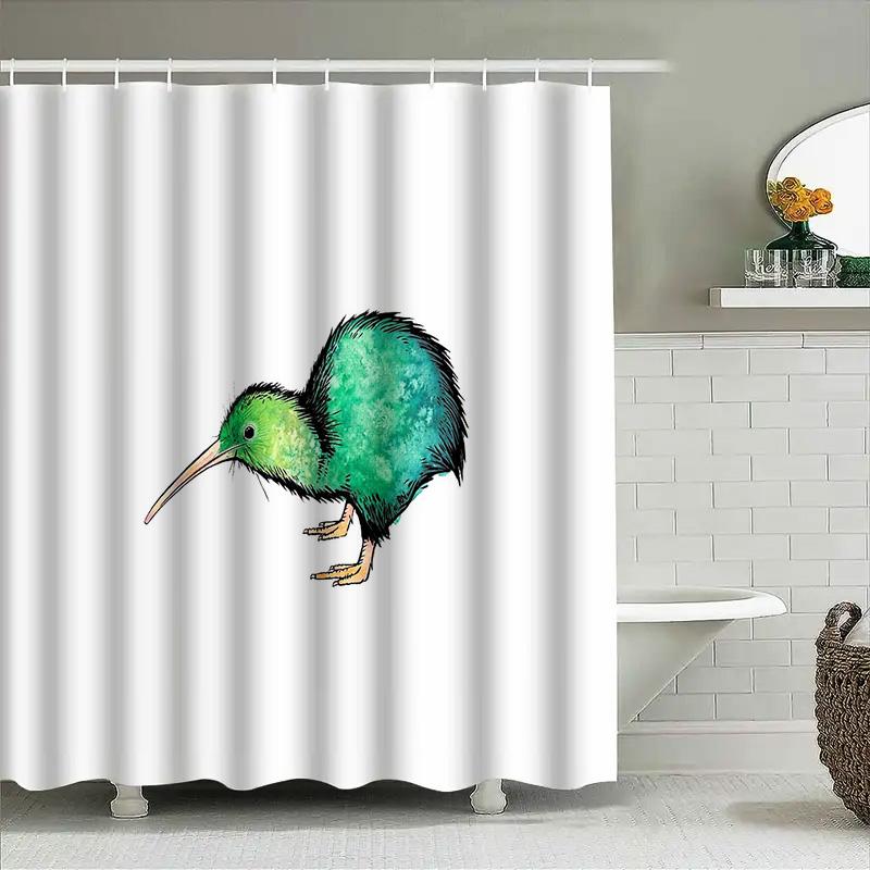 Natur Vogel Duschvorhang Wald Tierwelt Badezimmer Dekoration Tropische Tiere Wasserdicht Waschbar Heimdekor Vintage Muster Backdr