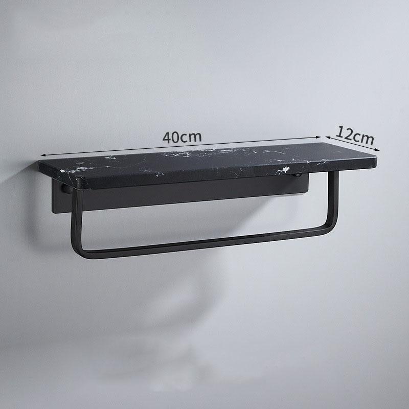 Black/White Marble Bathroom Shelf Wall-mounted Bathroom Storage Rack Aluminum Shower Stand With Rod Bathroom Accessory