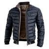 Men's Vintage Quilted Leather Jacket Color Zip-Up Winter Outdoor Coat with Patchwork Design