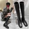 But knee boots thin boots flat elastic boots Internet celebrity square head high boots women 2025 autumn and winter new
