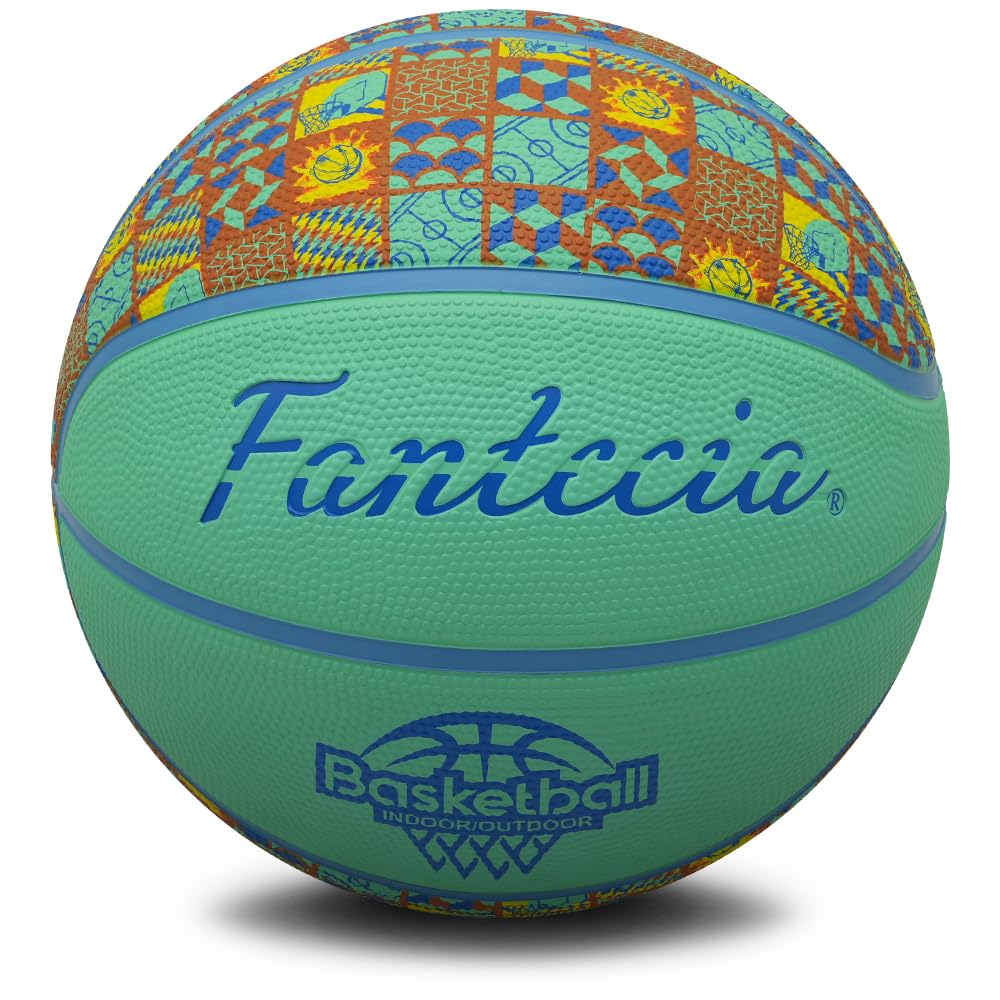Fantecia Basketball Size Rubber Blue Square Perfect Gift for Teens 5, Indoor/Outdoor Ball, Pattern,