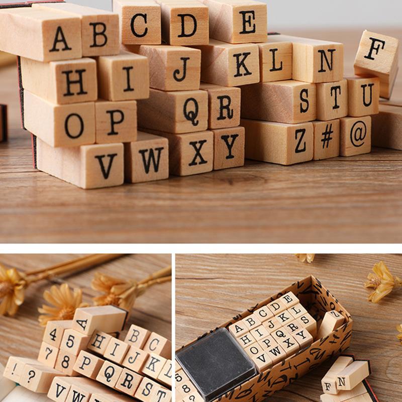 A Set Letters Retro Seal Wood Stamps Wooden Rubber Stamps Scrapbooking Stationery DIY Craft Album Decoration Handmade