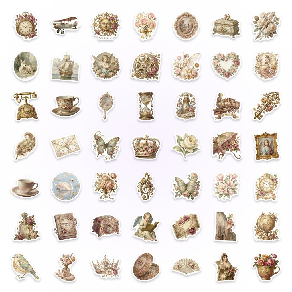 50 Retro Romantic Stickers Literary Fresh And Simple Stickers Diy Mobile Phone Computer Water Cup Decoration Waterproof