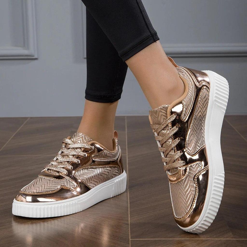 Scarpe da Ginnastica Color Metallo Casual Vulcanizzate Scarpe Sportive Fashi Scarpa Bianca per Donna Scarpe Basse Scarpe Traspiranti Estive Donna