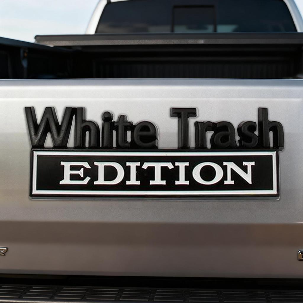 White Trash Edition Metal Car Emblem Decal 3D Metal Emblem Car Sticker Bumper Sticker Waterproof Car Emblems And Badges