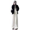 Women's Fleece-Lined Chenille Wide-Leg Pants: Tall, Draped, Casual Style for Spring & Autumn 2025