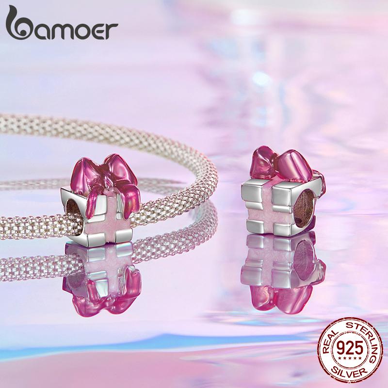 AMOER Solid 925 Srebro Sterling Różowe Serce Charm Koralik pasuje Oryginalna Bransoletka i Naszyjniki Biżuteria Bamoer Infinity Love Charm