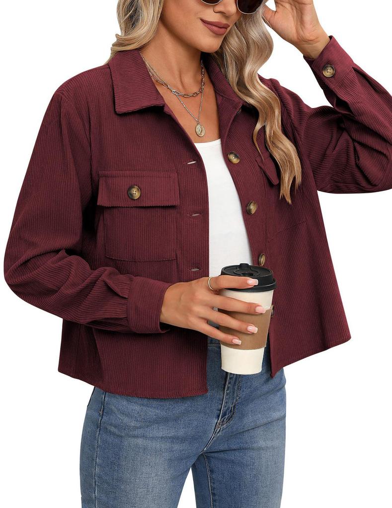 2024 Trendy Women's Casual Corduroy Crop Jacket: European & American Style Button-Up Cardigan