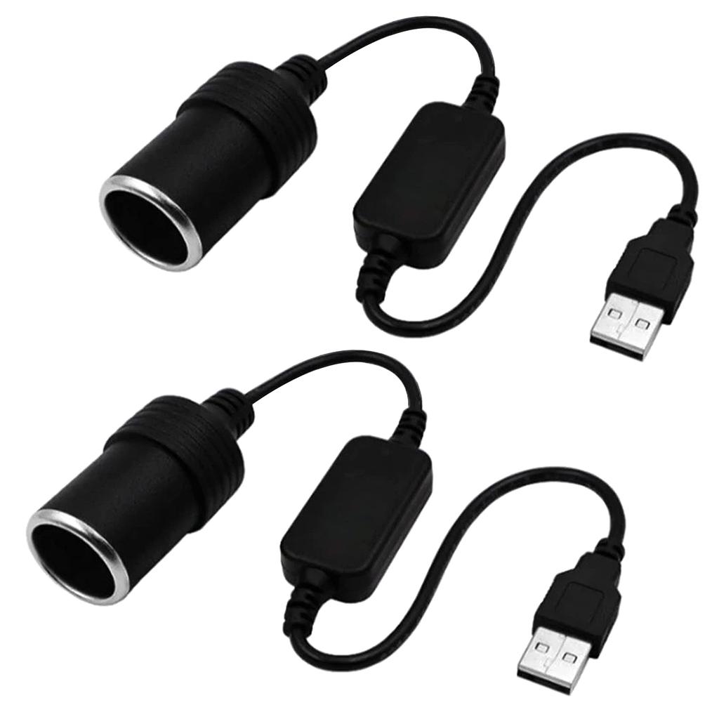 2pcs/set USB Boost Cable 5V Male To 12V Car Cigarette Lighter Socket Female Adapter Cord for Electronics Less Than 12W