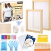 Pllieay 42 Pieces Screen Printing Kit with Instructions, Include 2 Pieces Wood Silk Screen Printing Frames, 5 Colors Fine Glitter, Screen Printing