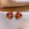 Retro Red Zirconia Pearl Flower Earrings - High-End Hong Kong Style Studs for Women