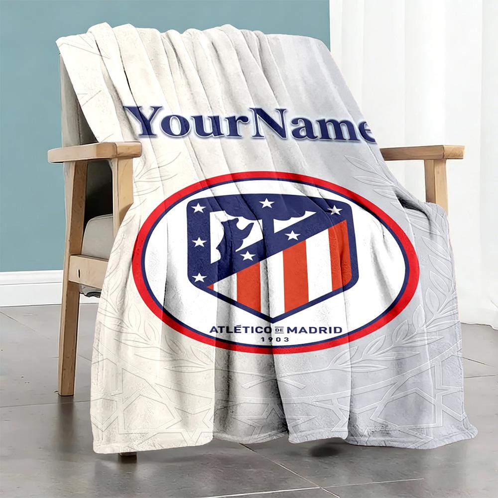 Atletico Madrid Customize Text Blanket Cozy Customizable Blanket Comfortable Throw For Nap Couch Sofa Picnics Four Seasons Universal