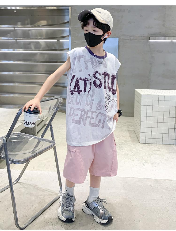 Boys' Summer Dress Set 2026 New Summer Mid to Large Children's Clothing Rascal Handsome Boys' Sleeveless Tank Top Thin Summer Style Trendy