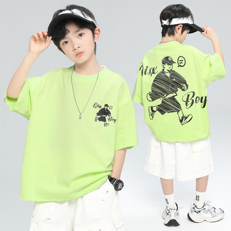 Boys' Short sleeved Thin T-shirt 2026 New Mid to Large Children's Summer Top Children's Quick drying Fried Street Summer Fashion T