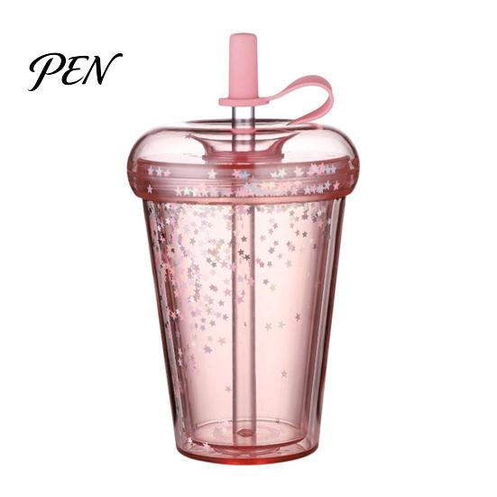 Handheld Drinkware for Campus Transparent Straw Cup, with Sequins Decor And Leak Proof Cute Milk Tea Cup Girls Lid, Reusable Plastic Sippy Students