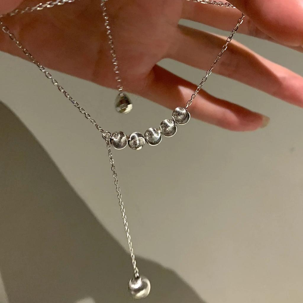 Luxury Dainty Gold  Minimalist Beads Tassel Design Necklace Ladies Trend Adjustable Length Clavicle Chain Jewelry Gifts