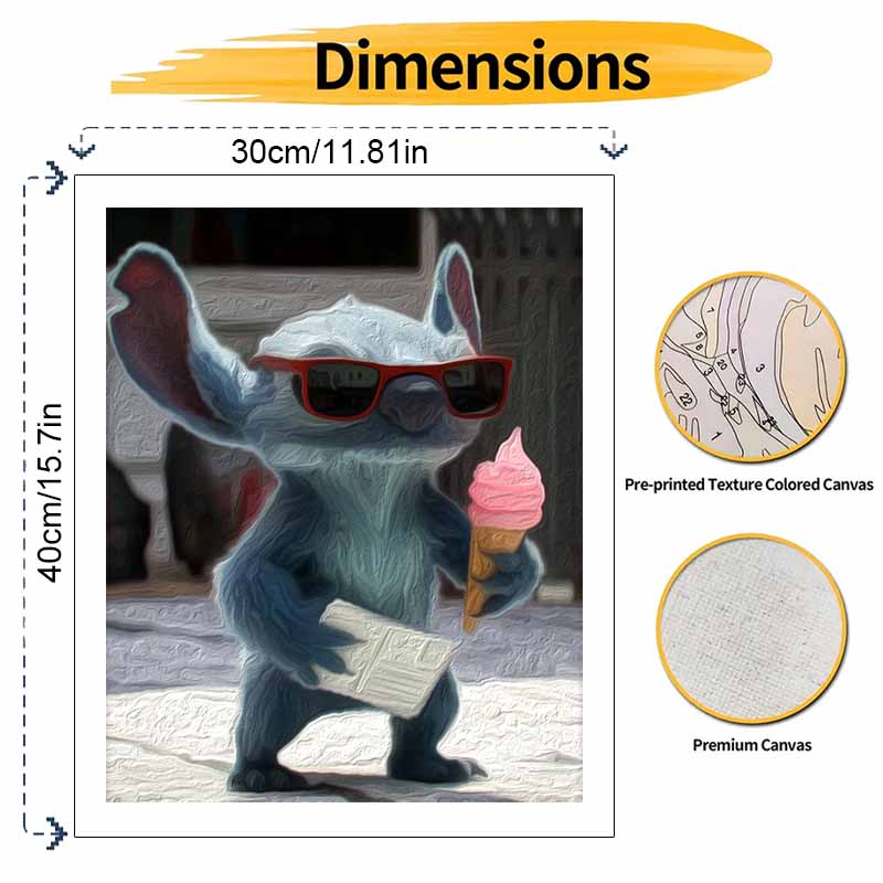 Disney Digital Oil Painting Stitch with Sunglasses and Ice Cream Art Handmade Diy Gift Home Decoration