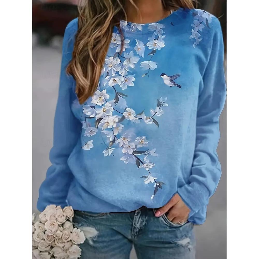Fashion Women's Floral Graphic Sweatshirt 3D Print O-Neck Long Sleeve Tops Women's Apparel Streetwear Fall Pullover