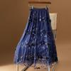 Women's Plus Size Ethnic Embroidered Floral Mesh A-Line Skirt