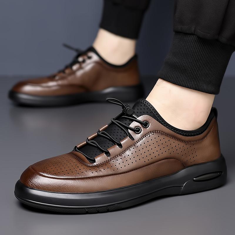 Fashion High Quality Hollowed Out Leather Casual Shoes Men Soft Comfort Breathable Leather Shoes Summer Lightweight Men's Oxford Shoes