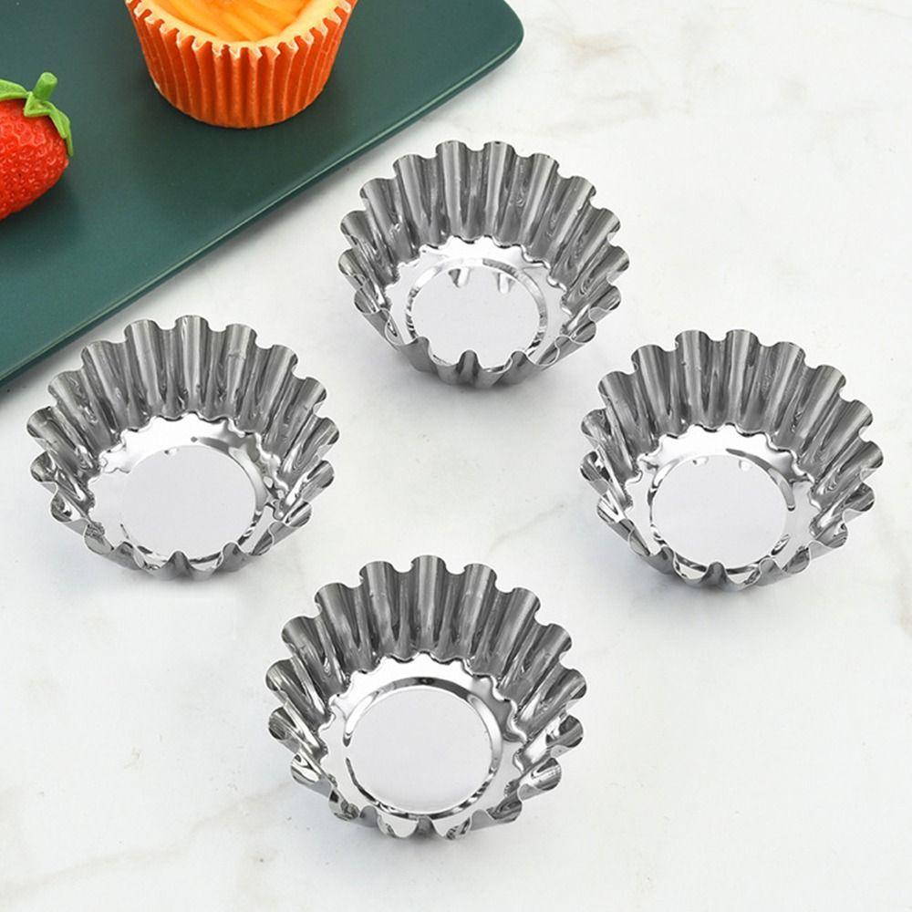 Stainless Steel Egg Tart Molds Silver Nonstick Cookie Pudding Mould Thickened Reusable Dessert Mould Flower Muffin