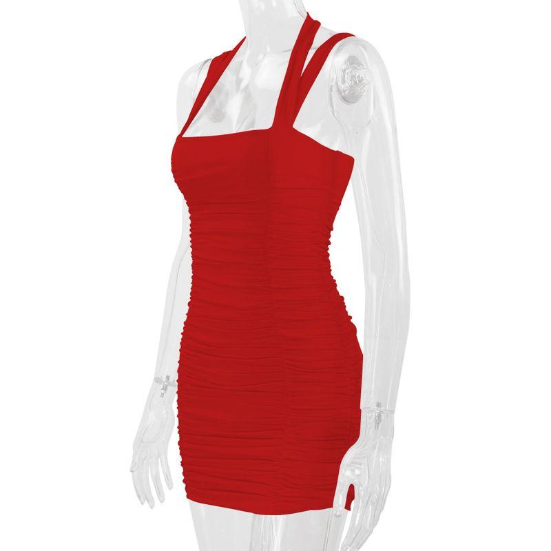 

Outfitgirl American Style Sexy Tight Ruffle Hip Dress Super Flattering Backless Halter Party Skirt Red L