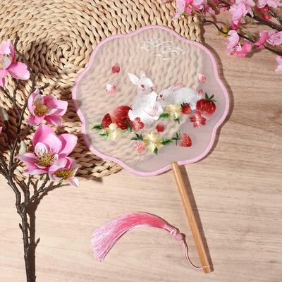 Ancient Chinese Style Chinese Style Fan Handheld Tassels Embroidery Fan Floral Pattern with Pendant Silk Fan Photography Prop