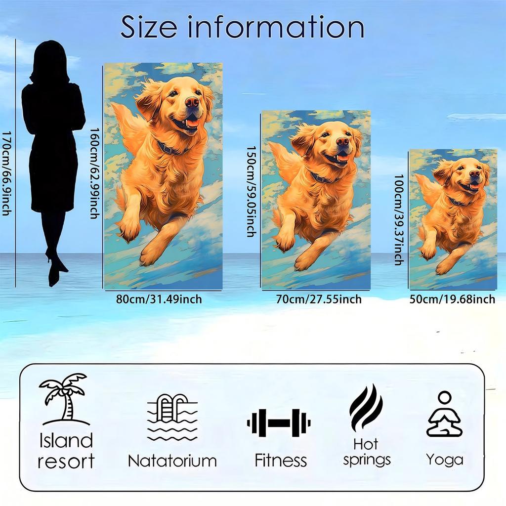 La serviette de plage en microfibre de polyester avec motif de golden retriever nageant est très absorbante, adaptée à la natation et aux sorties à la plage.