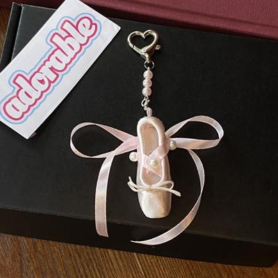 1PC Pink Ballet Shoes Keychain,Super Fairy Pearl Ribbon Bag Pendant,CCD Pendant,Car Keychain,Headphone Pendant,Bag Pendant